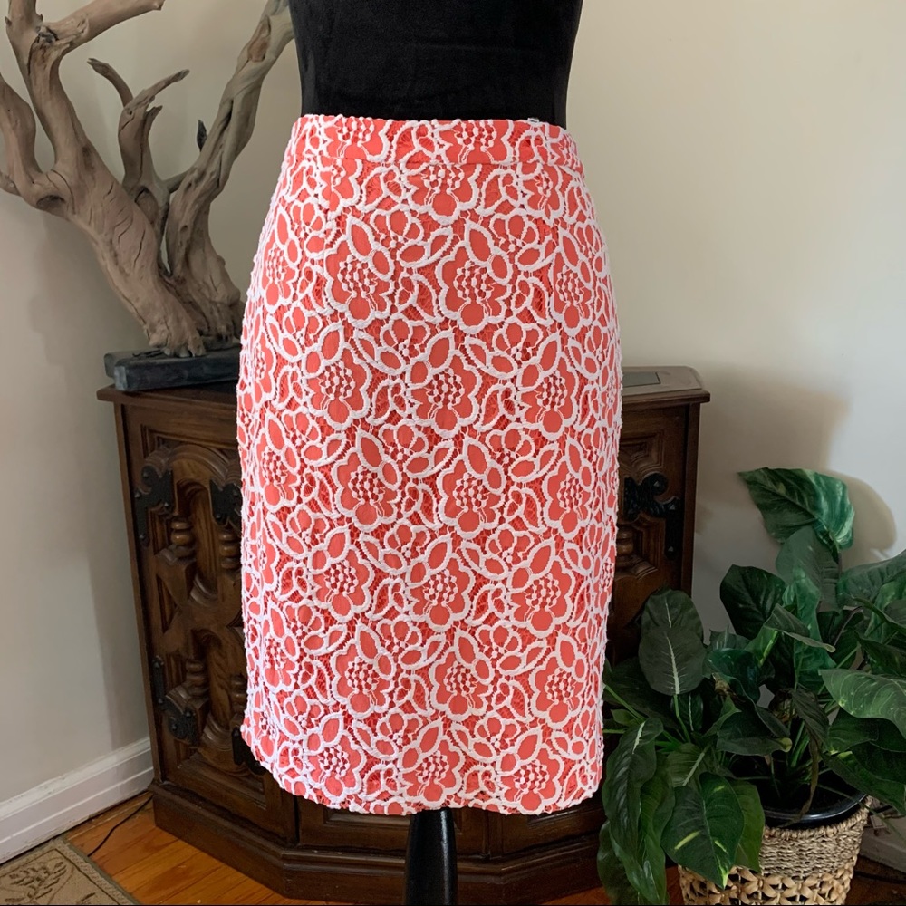 eva mendes for New York & Company Coral and White Lace Pencil Skirt